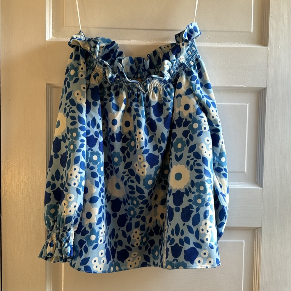 Tuckernuck Blue Floral Off the Shoulder Marguerite Blouse - Picture 2 of 8